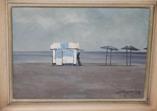 John Joseph, oil on board, Low Season, signed and indistinctly dated 21 x 30cm